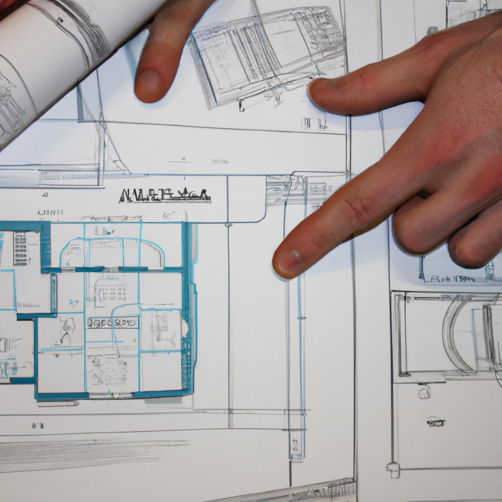 Person presenting architectural blueprints