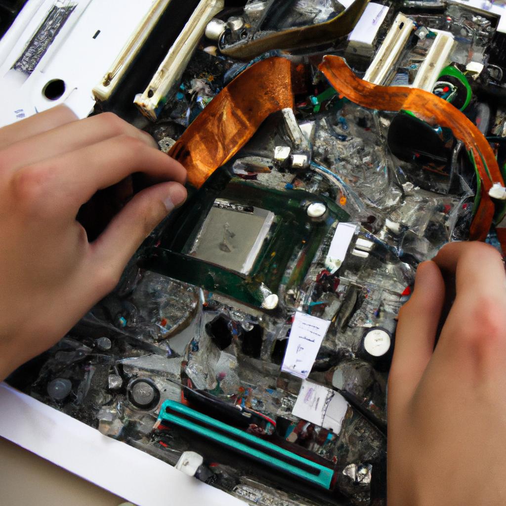 Person working with computer components